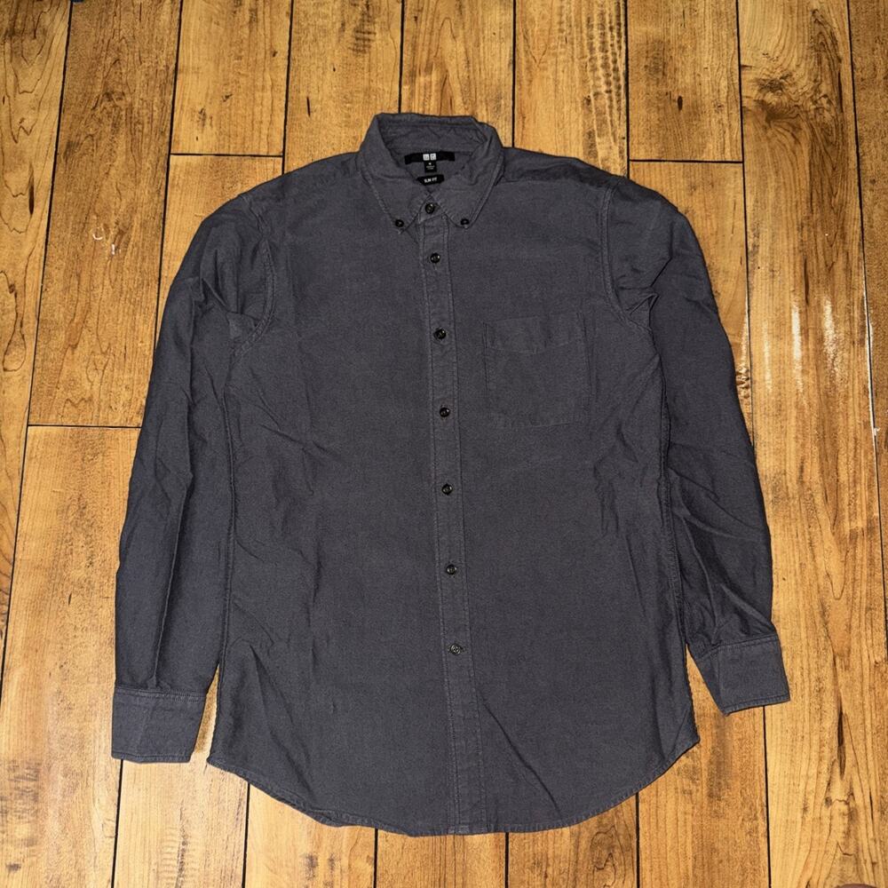 Men’s Uniqlo Slim Fit Button Up Shirt Grey Medium 19x26